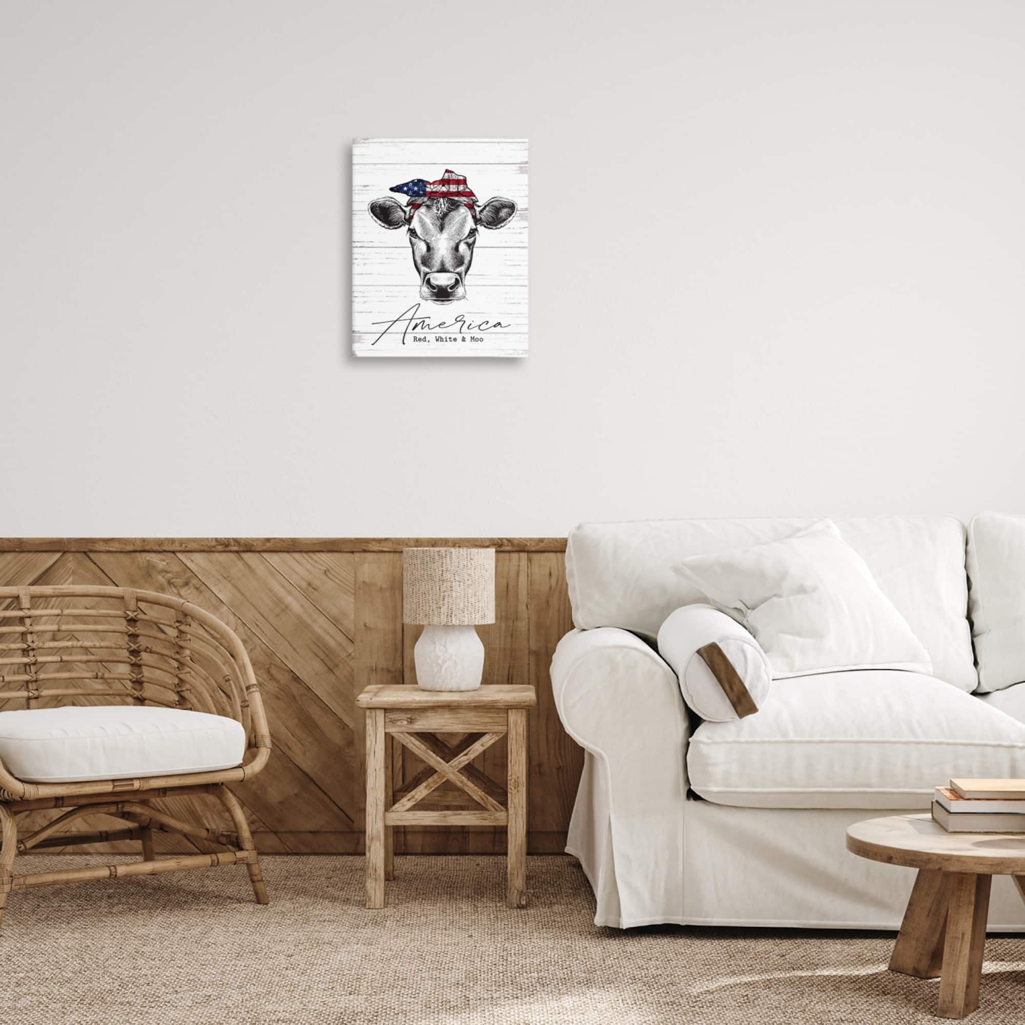 Stupell Industries Americana Cow Red White and Moo Country Farm Quote Canvas Wall Art